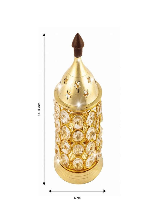 شوبكارت مصباح زيت كريستالي صغير مزخرف من النحاس الأصفر من Shubhkart Nitya Crystal، قطعة زينة ديوالي - فانوس عميق، هدية ديوالي، ديكور منزلي، مصباح بوجا، حامل شموع الشاي (ارتفاع 5.11 بوصة) - 180 جرام - Image 4